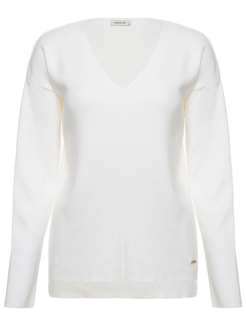 Blusa Minimal em Decote V  Off White