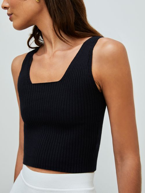 Top Cropped Decote Quadrado Preto