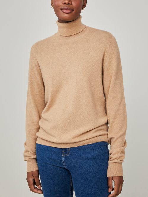 Suéter Gola Alta em Cashmere Camelo
