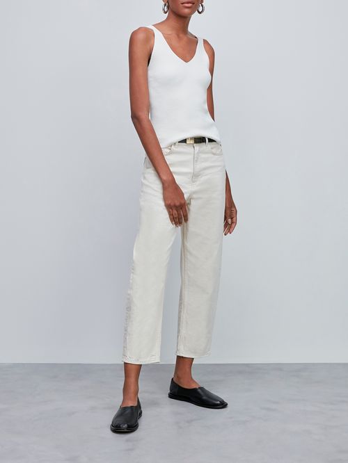 Off White V-Neck Ribbed Tank Top