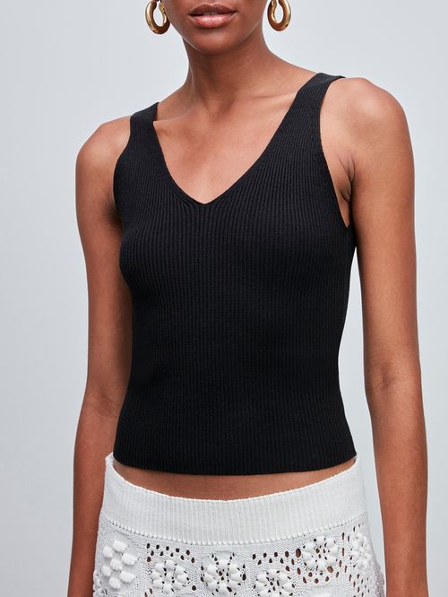 Black V-Neck Ribbed Tank Top