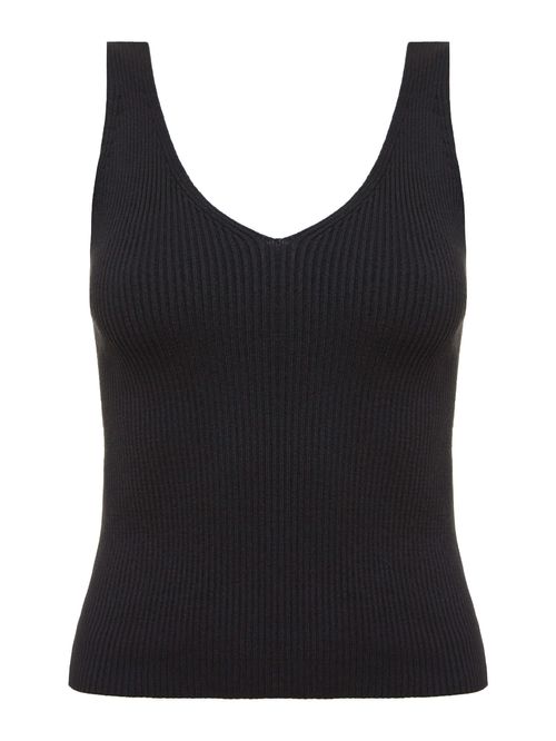 Black V-Neck Ribbed Tank Top