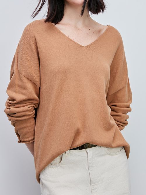 100% Cotton Camel Loose Sweater