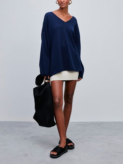 Navy Blue 100% Cotton Loose Sweater