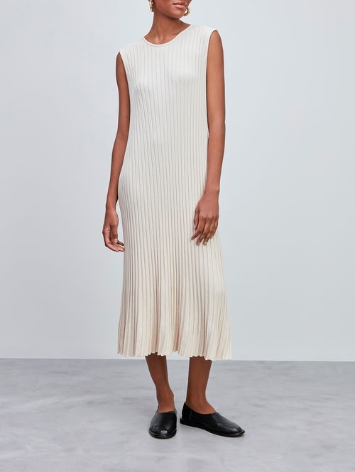 Vestido Midi Plissado Cru