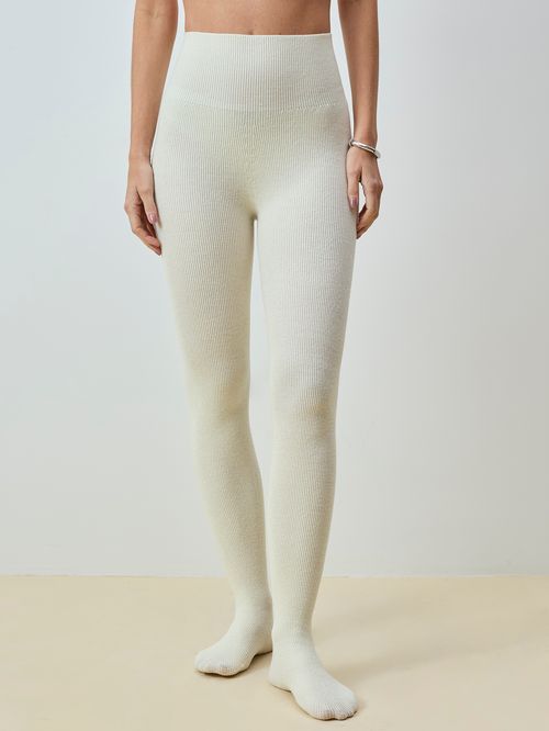 Meia-Calça em Lã Merino Off white