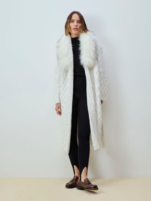 Casaco Aran Com Gola Avulsa em Pele Fake Off white