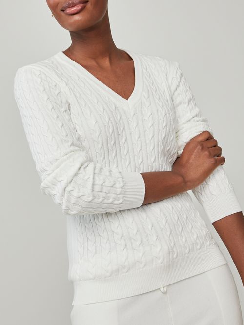 Off White V-Neck Braided Blouse