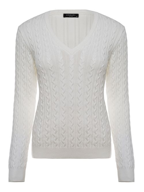 Off White V-Neck Braided Blouse