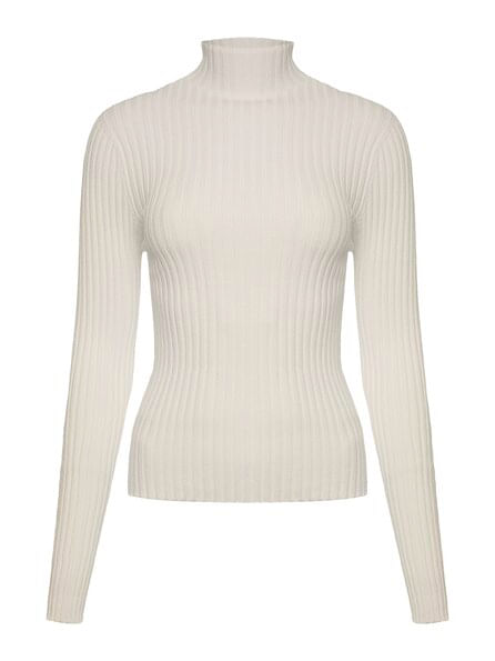 Blusa Canelada Gola Chaminé  Cru