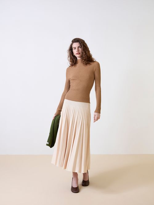Camel Ribbed Chimney Collar Blouse
