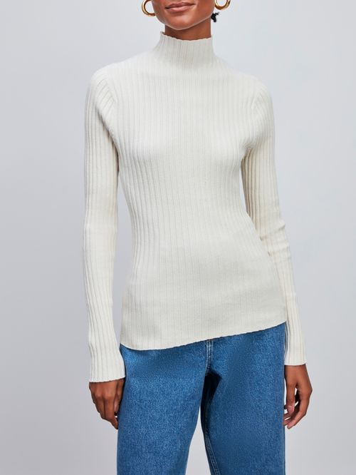 Blusa Canelada Gola Chaminé  Off White