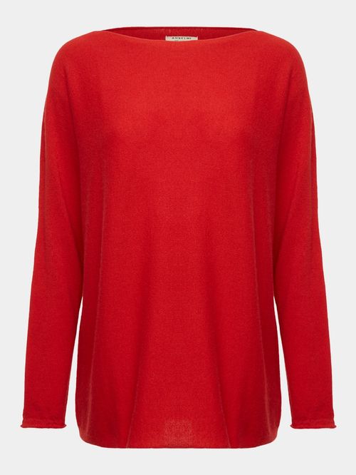 100% Cashmere Boat Neck Sweater Red
