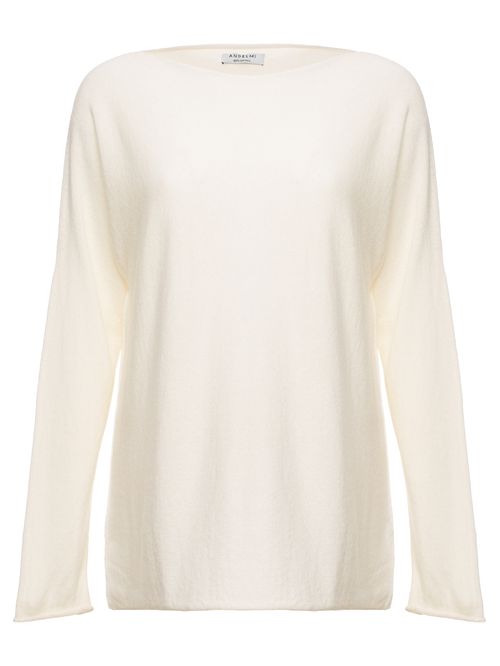 100% Cashmere Boat Neck Off White Sweater