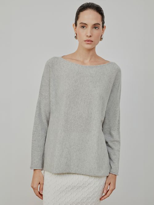 100% Cashmere Boat Neck Sweater Grey