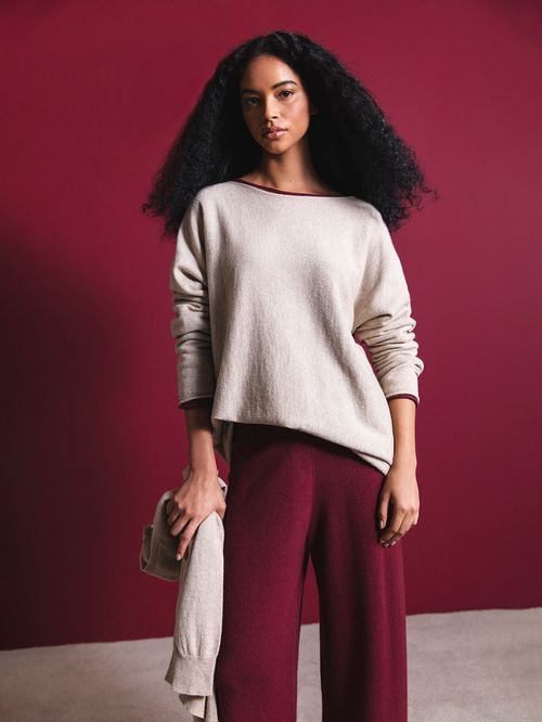 Suéter 100% Cashmere Gola Canoa Bege