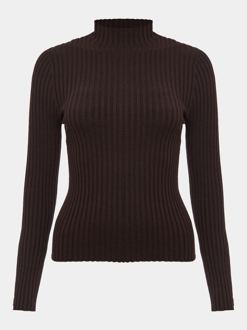 Chocolate Chimney Neck Ribbed Blouse