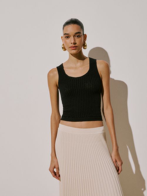 Black Openwork Knit Tank Top