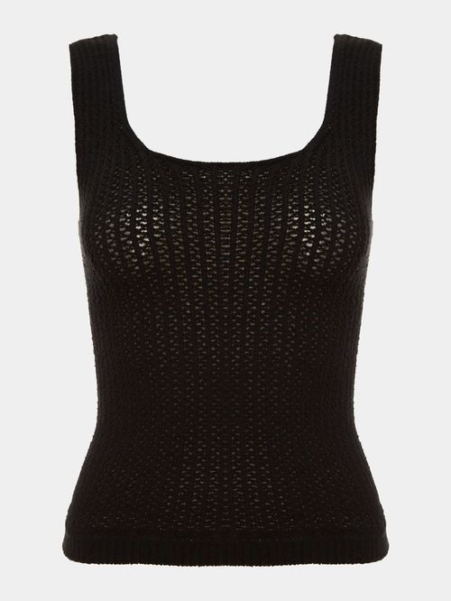 Black Openwork Knit Tank Top
