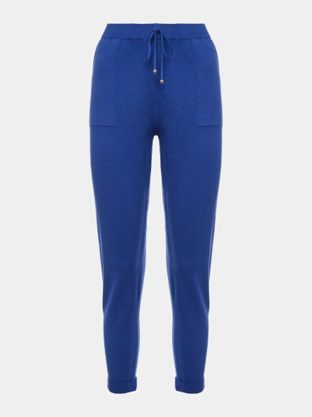Calça em Tricô com Barra Italiana Azul Abissal