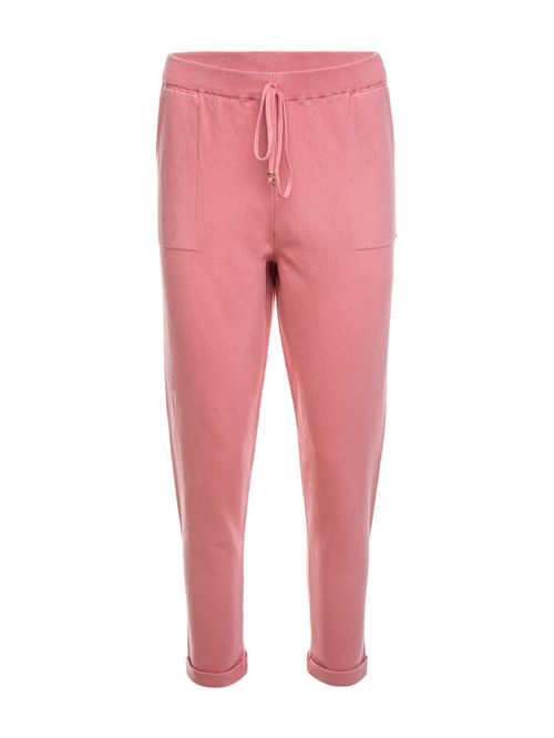 Calça em Tricô com Barra Italiana Rosa Blush