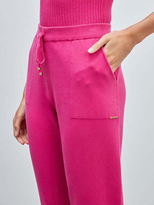 Calça em Tricô com Barra Italiana Pink
