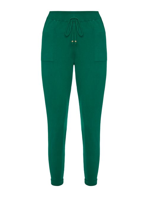 Calça em Tricô com Barra Italiana Verde Pinheiro