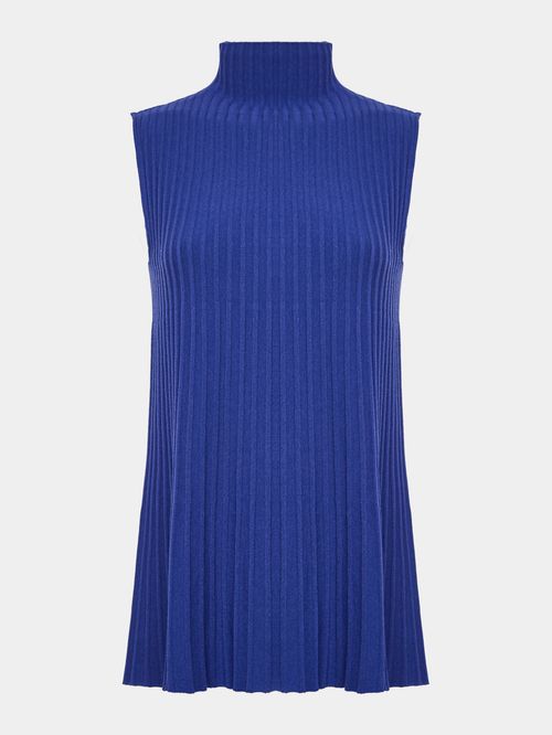 Blusa Plissada Gola Alta Azul Abissal
