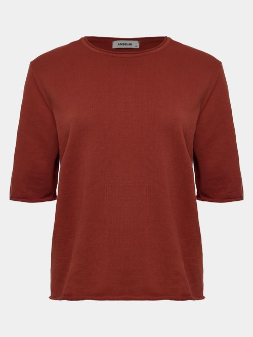 Rust Roll-up Sleeve Basic Blouse