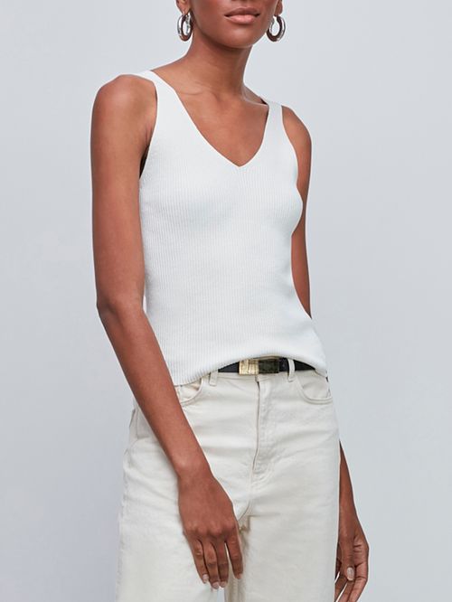 Regata Canelada Decote V Off White