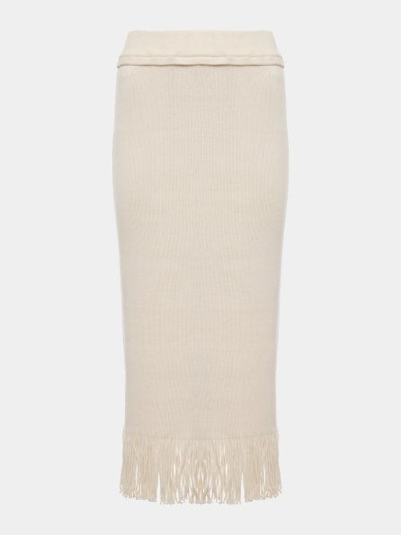 100% Raw Cotton Fringed Midi Skirt