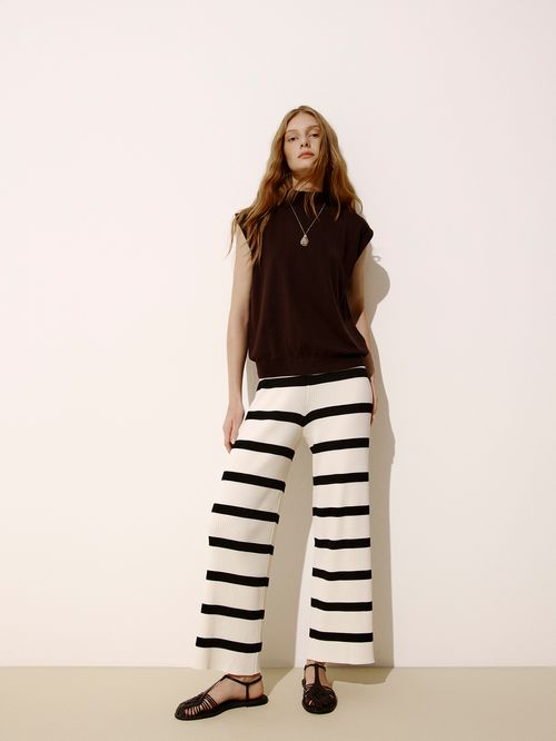 Calça ampla listrada off white