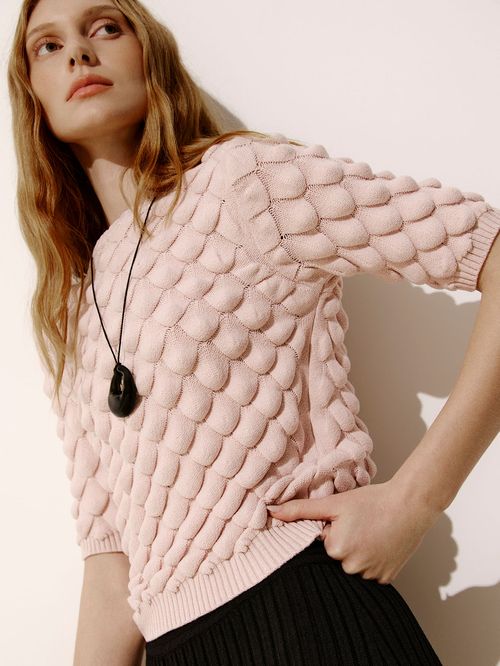Blusa Manga Curta Escamas Blush
