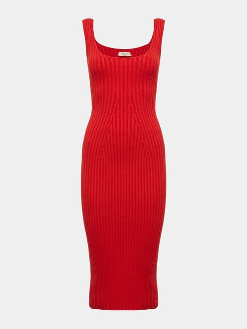Vestido Midi Canelado Vermelho
