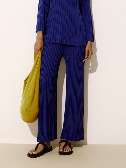 Abyssal Blue Straight Ribbed Trousers