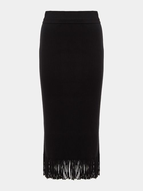 Black 100% Cotton Fringed Midi Skirt