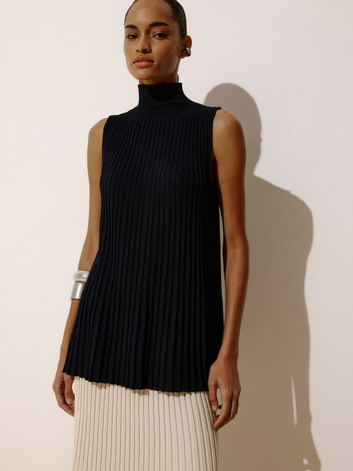 Black High Neck Pleated Blouse