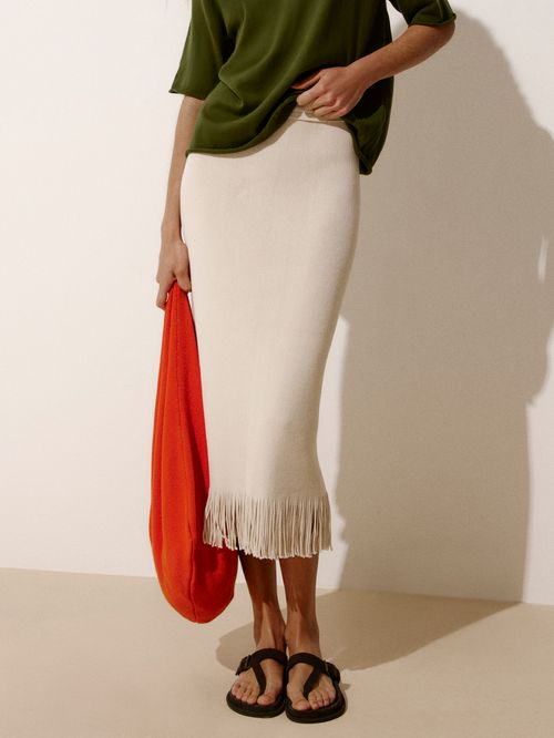 100% Raw Cotton Fringed Midi Skirt