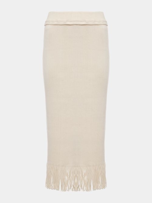 100% Raw Cotton Fringed Midi Skirt