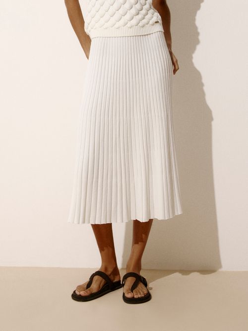 Off White Pleated Midi Skirt