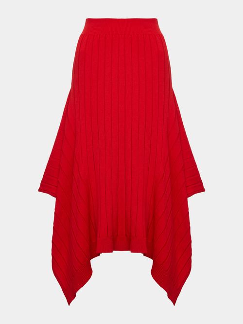 Red Asymmetrical Midi Skirt