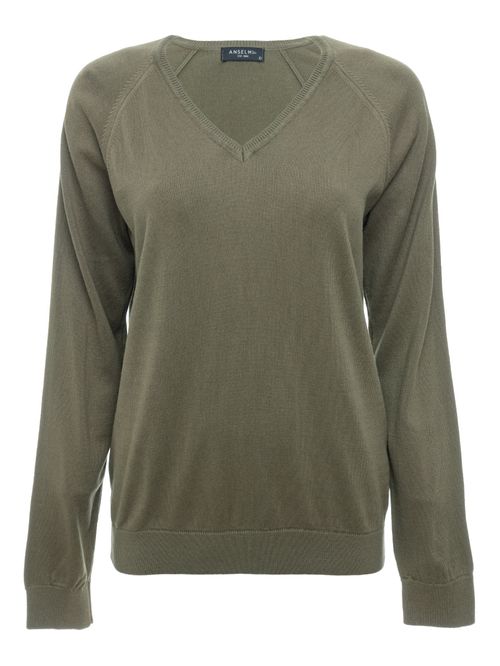 Basic Military Green V-Neck Sweater
