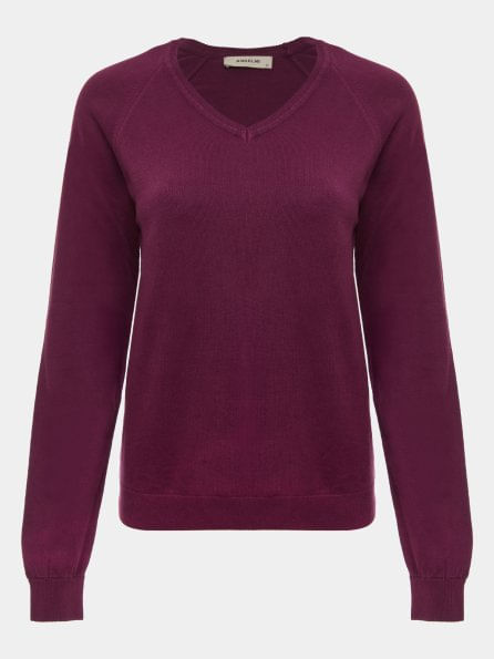 Suéter Básico Gola em V Beringela