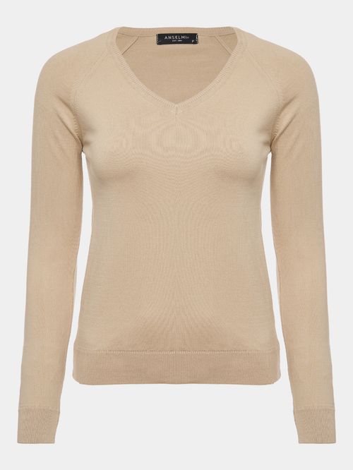 Suéter Básico Gola em V Bege