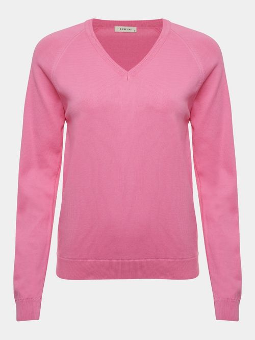 Suéter Básico Gola em V Rosa