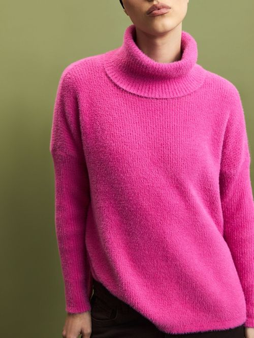 Blusa Ampla com Gola Alta Rosa