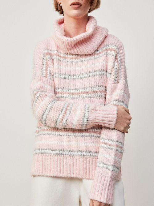 Blusa com Gola Avulsa Listrada Rosa