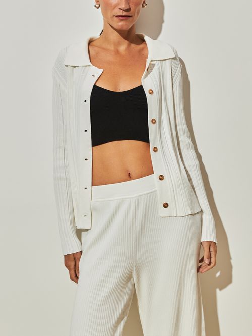 Ribbed Button-Down Shirt Off White