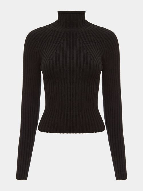 Black High Neck Ribbed Blouse