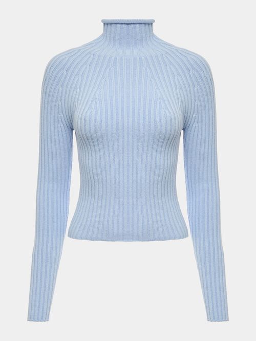 Ice Blue Ribbed Turtleneck Top